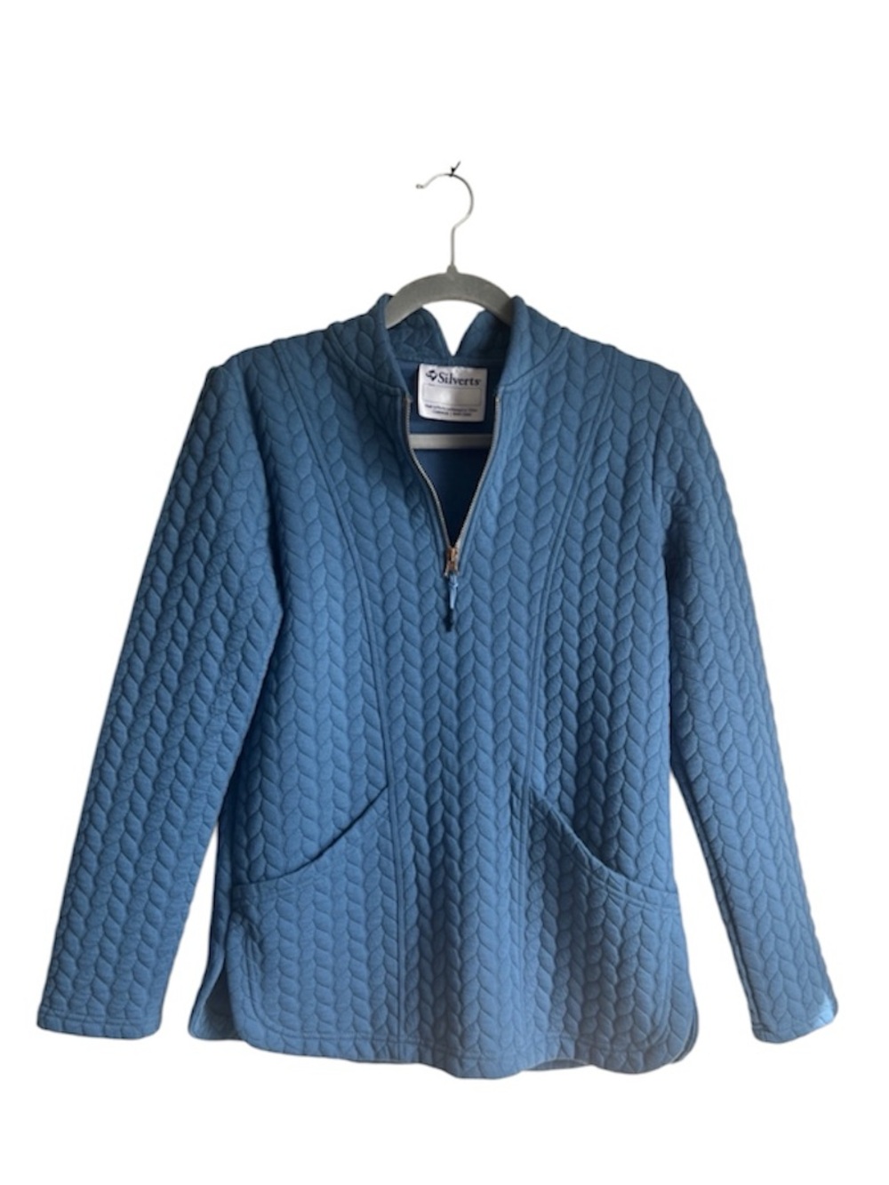 Silvert's Adaptive Blue Quilted Quarter-Zip Hooded Pullover Size Small